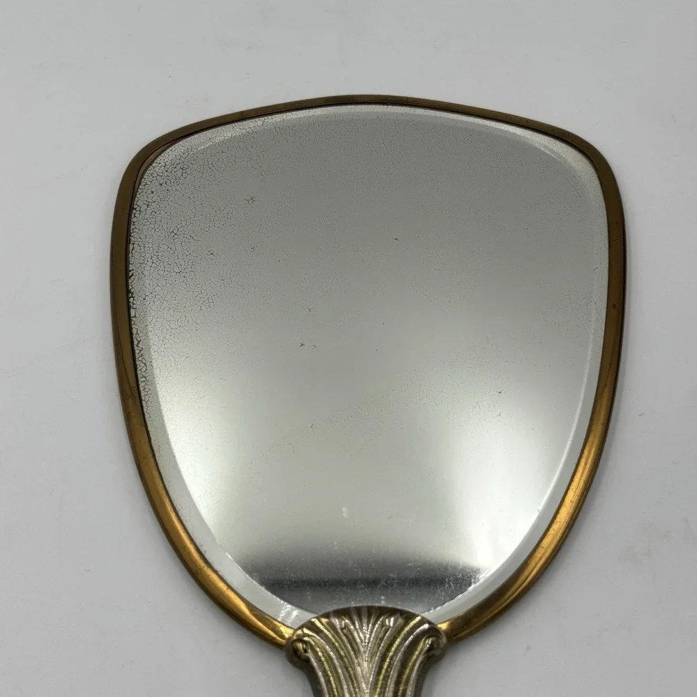 Vintage Victorian Style Vanity Hand Mirror And Brush Set Silver and Gold Tone‎